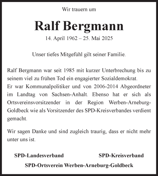 Traueranzeige von Ralf Bergmann 