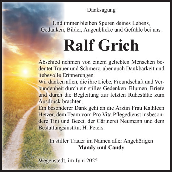 Traueranzeige von Ralf Grich von Volksstimme Haldensleben/Wolmirstedt
