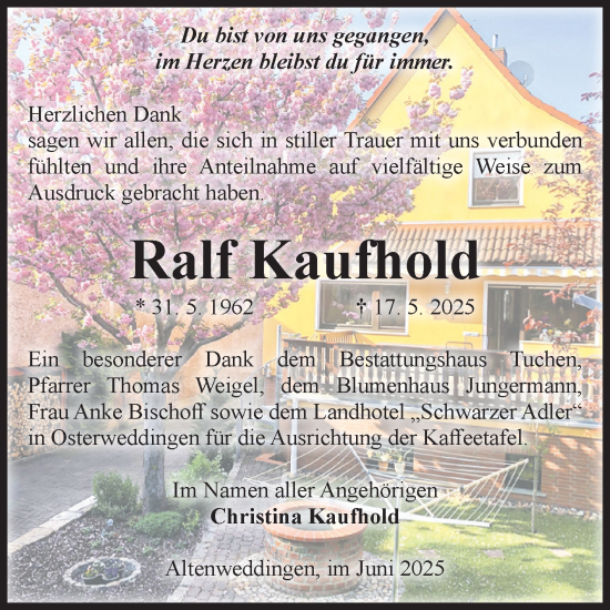 Traueranzeige von Ralf Kaufhold von Volksstimme Oschersleben/Wanzleben