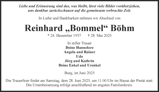 Traueranzeige von Reinhard Böhm 