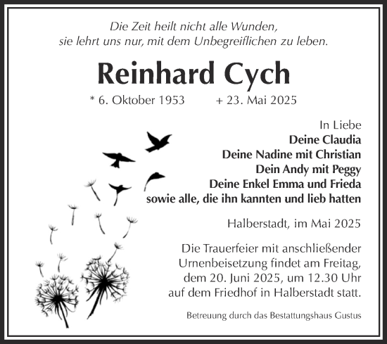 Traueranzeige von Reinhard Cych von Volksstimme Halberstadt