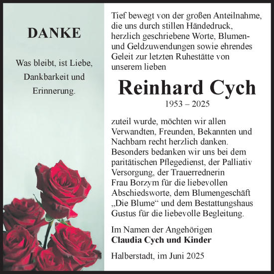 Traueranzeige von Reinhard Cych von Volksstimme Halberstadt