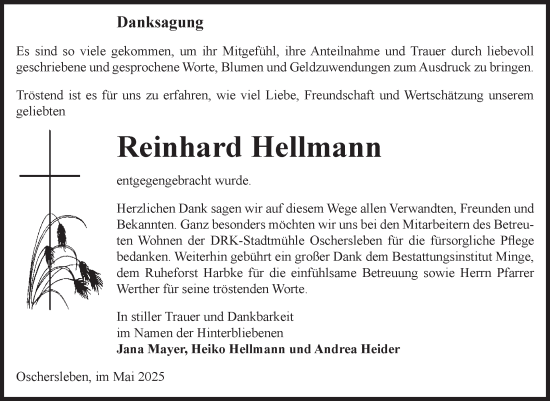 Traueranzeige von Reinhard Hellmann von Volksstimme Oschersleben/Wanzleben
