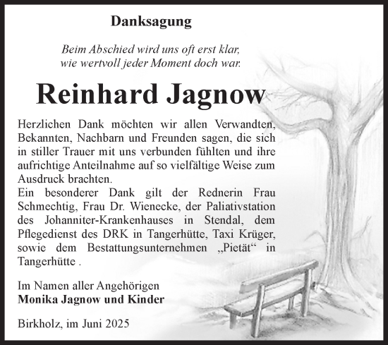 Traueranzeige von Reinhard Jagnow von Volksstimme Altmark Ost