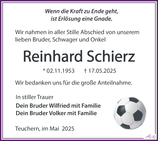 Traueranzeige von Reinhard Schierz von Trauerkombi Weißenfels