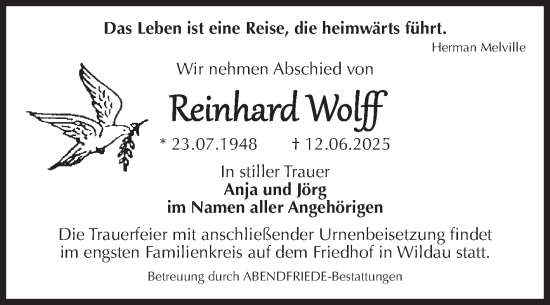Traueranzeige von Reinhard Wolff von Volksstimme Magdeburg