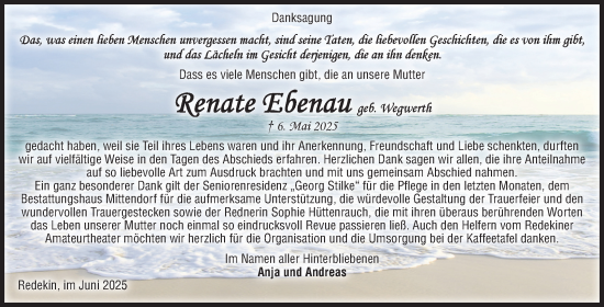 Traueranzeige von Renate Ebenau von Volksstimme Burg/Genthin