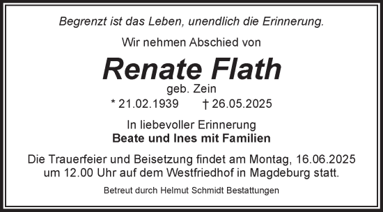 Traueranzeige von Renate Flath von Volksstimme Magdeburg