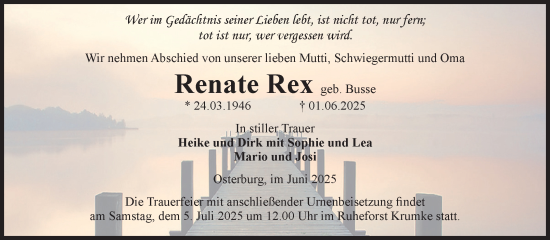 Traueranzeige von Renate Rex von Volksstimme Altmark Ost