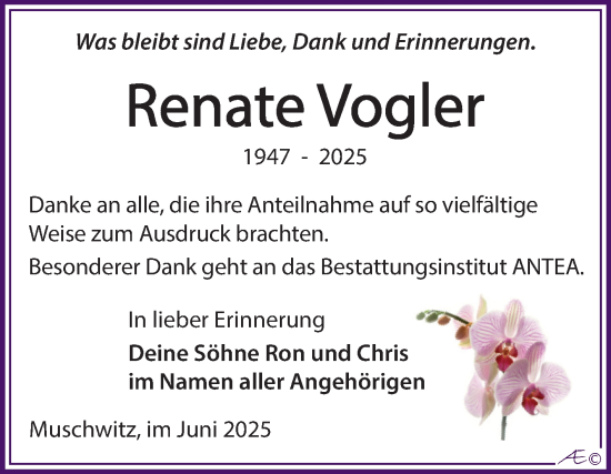 Traueranzeige von Renate Vogler von Trauerkombi Weißenfels