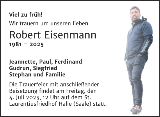 Traueranzeige von Robert Eisenmann von Mitteldeutsche Zeitung Halle/Saalkreis