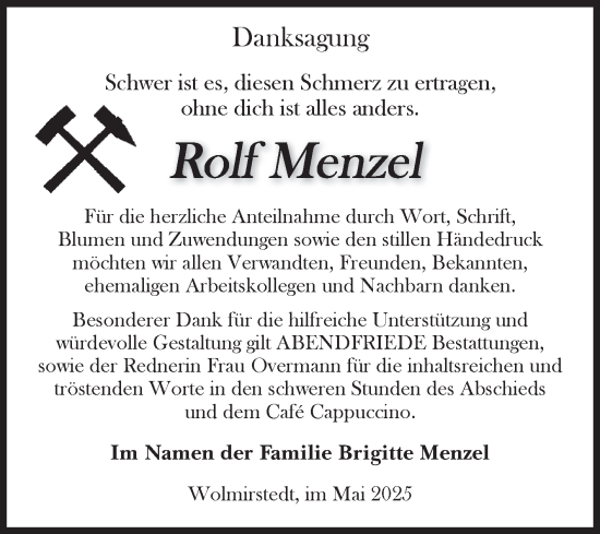 Traueranzeige von Rolf Menzel von Volksstimme Haldensleben/Wolmirstedt