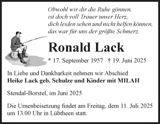Traueranzeige von Ronald Lack von Volksstimme Altmark Ost