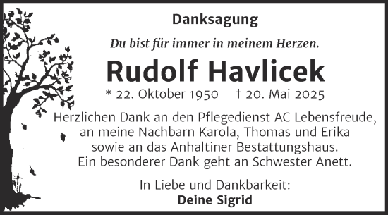 Traueranzeige von Rudolf Havlicek von Trauerkombi Dessau