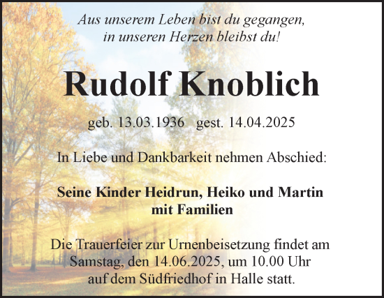 Traueranzeige von Rudolf Knoblich 