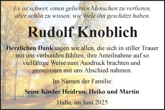 Traueranzeige von Rudolf Knoblich von Mitteldeutsche Zeitung Halle/Saalkreis