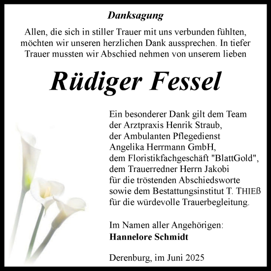 Traueranzeige von Rüdiger Fessel von Volksstimme Wernigerode