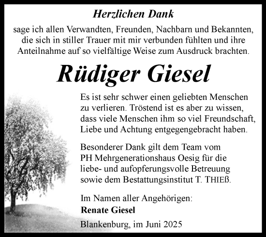 Traueranzeige von Rüdiger Giesel von Volksstimme Wernigerode