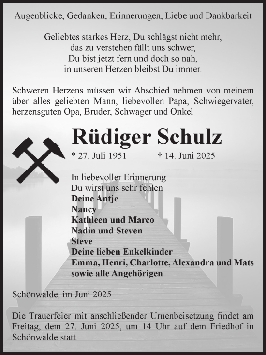 Traueranzeige von Rüdiger Schulz von Volksstimme Altmark Ost