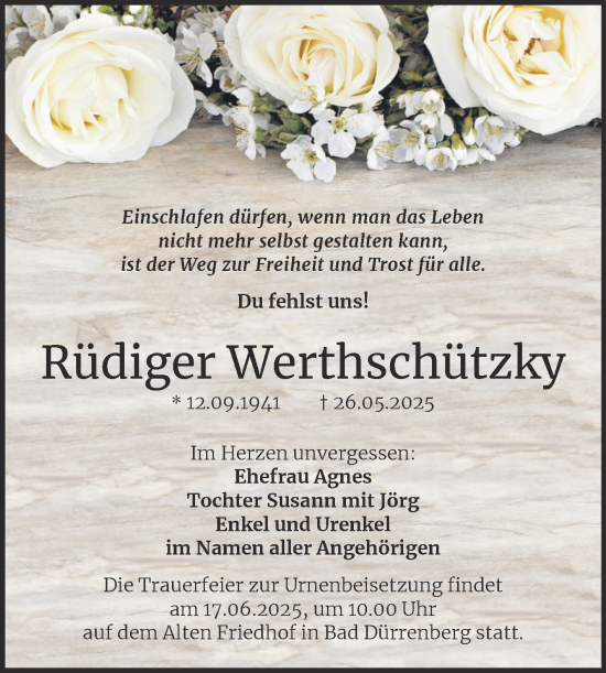 Traueranzeige von Rüdiger Werthschützky von Trauerkombi Merseburg