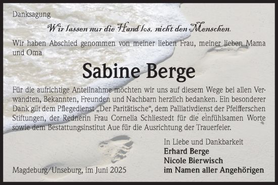 Traueranzeige von Sabine Berge von Volksstimme Magdeburg
