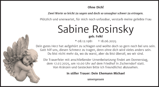Traueranzeige von Sabine Rosinsky von Trauerkombi Bitterfeld
