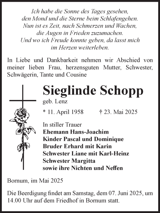 Traueranzeige von Sieglinde Schopp von Volksstimme Zerbst