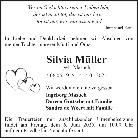 Traueranzeige von Silvia Müller von Volksstimme Magdeburg