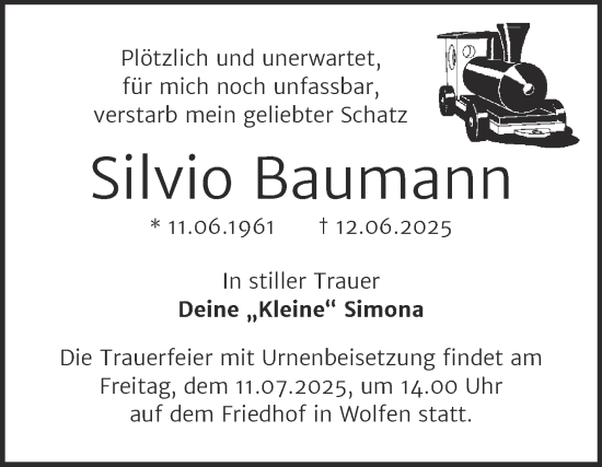 Traueranzeige von Silvio Baumann von Trauerkombi Bitterfeld
