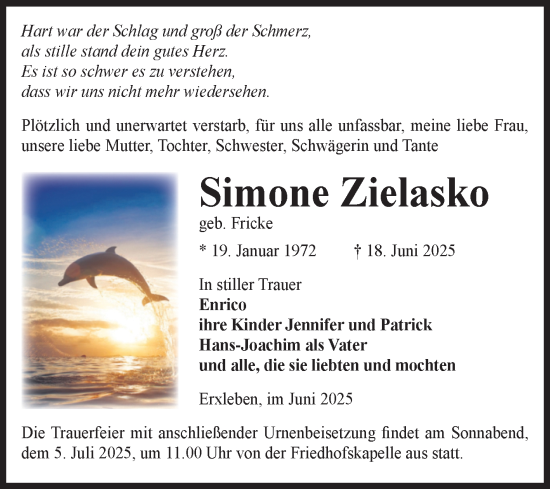 Traueranzeige von Simone Zielasko von Volksstimme Haldensleben/Wolmirstedt