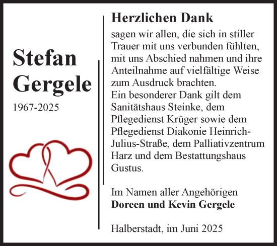 Traueranzeige von Stefan Gergele von Volksstimme Halberstadt