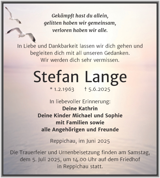 Traueranzeige von Stefan Lange von Trauerkombi Köthen