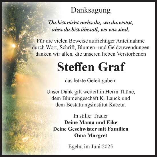 Traueranzeige von Steffen Graf von Volksstimme Staßfurt