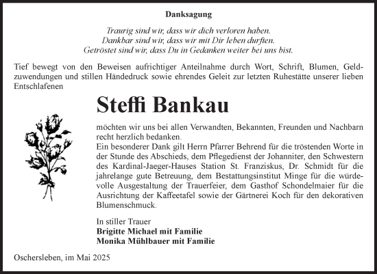 Traueranzeige von Steffi Bankau von Volksstimme Oschersleben/Wanzleben