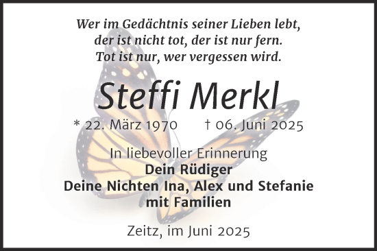 Traueranzeige von Steffi Merkl von Trauerkombi Zeitz