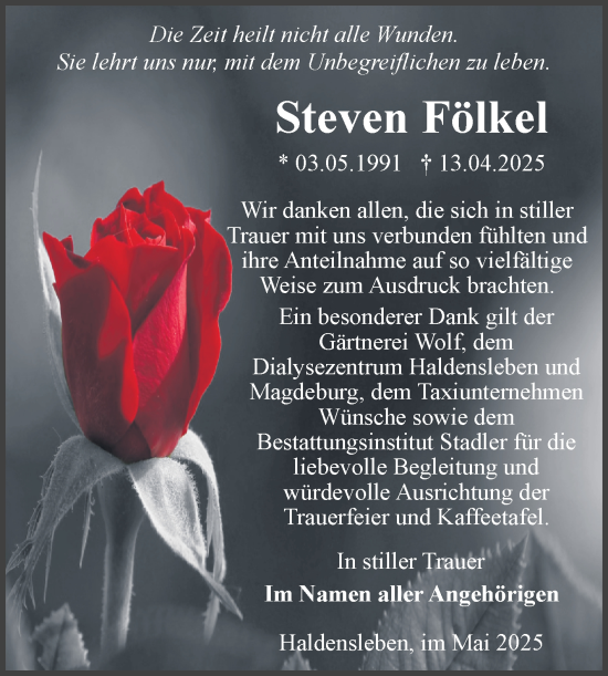 Traueranzeige von Steven Fölkel von Volksstimme Haldensleben/Wolmirstedt