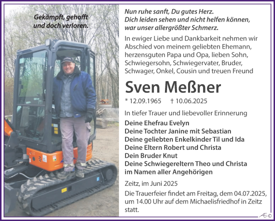 Traueranzeige von Sven Meßner von Super Sonntag Zeitz