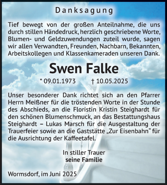 Traueranzeige von Swen Falke von Volksstimme Oschersleben/Wanzleben