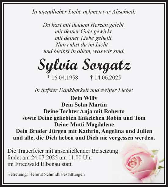 Traueranzeige von Sylvia Sorgatz von Volksstimme Schönebeck