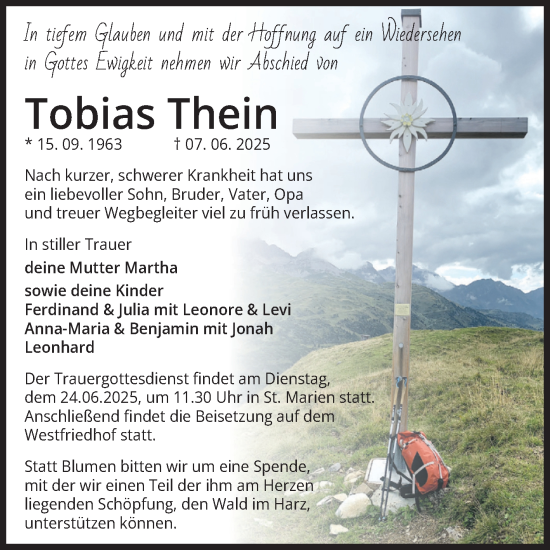 Traueranzeige von Tobias Thein von Volksstimme Magdeburg