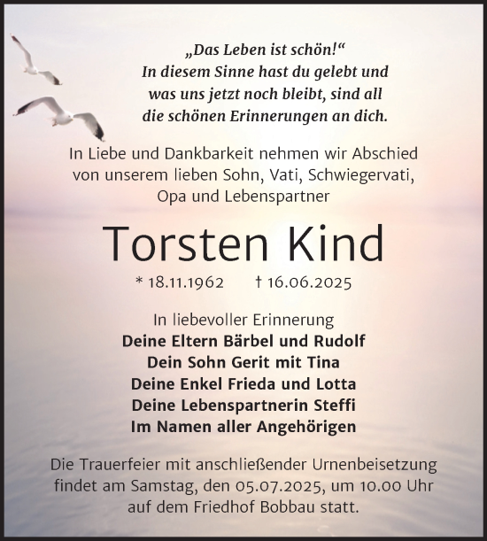 Traueranzeige von Torsten Kind von Trauerkombi Bitterfeld