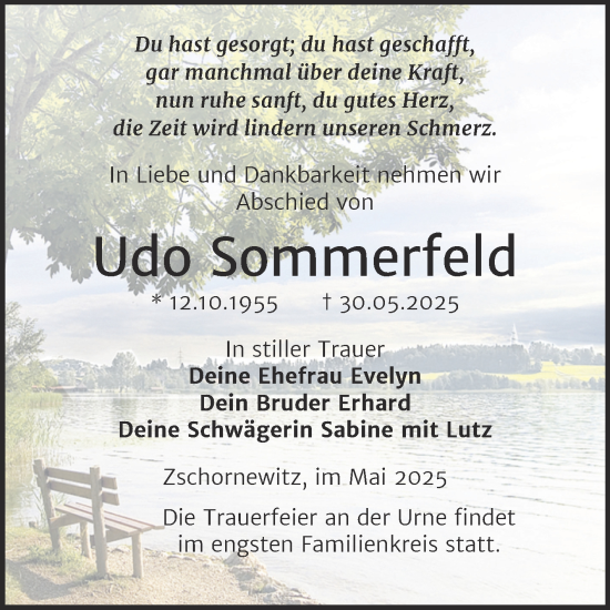 Traueranzeige von Udo Sommerfeld von Trauerkombi Wittenberg