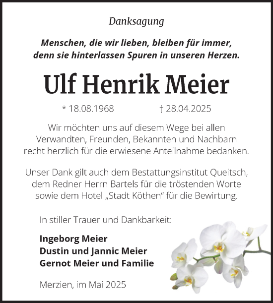Traueranzeige von Ulf Henrik Meier von Trauerkombi Köthen