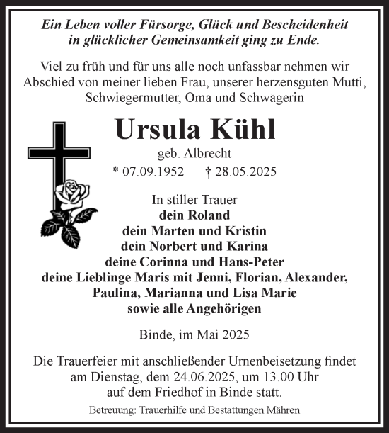 Traueranzeige von Ursula Kühl von Volksstimme Altmark West