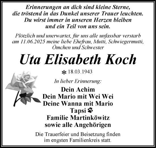 Traueranzeige von Uta Elisabeth Koch von Trauerkombi Dessau