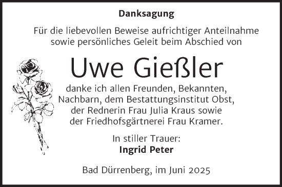 Traueranzeige von Uwe Gießler von Trauerkombi Merseburg