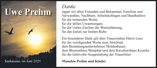 Traueranzeige von Uwe Prehm von Volksstimme Altmark Ost