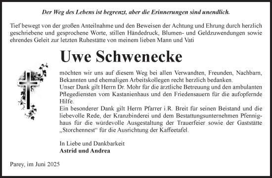 Traueranzeige von Uwe Schwenecke von Volksstimme Burg/Genthin