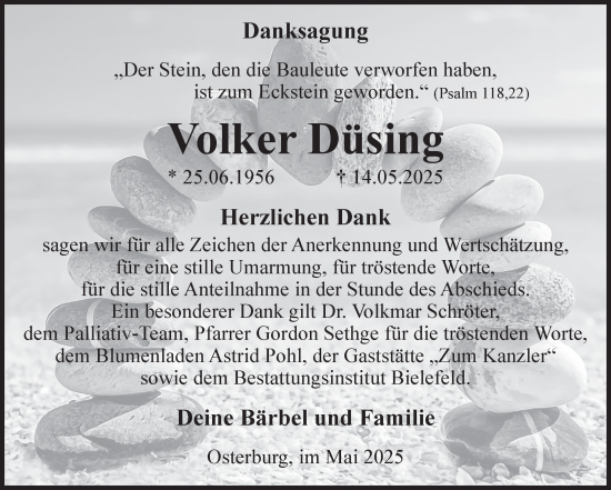 Traueranzeige von Volker Düsing von Volksstimme Altmark Ost
