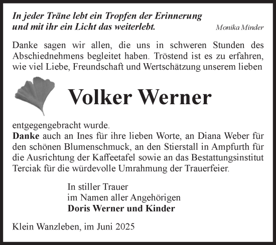 Traueranzeige von Volker Werner von Volksstimme Oschersleben/Wanzleben